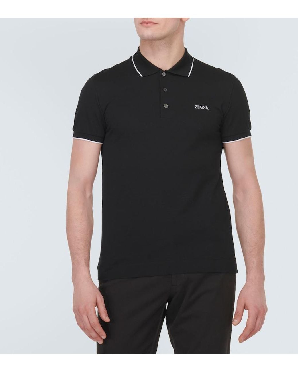 Zegna Black Cotton-Blend Polo Shirt for men