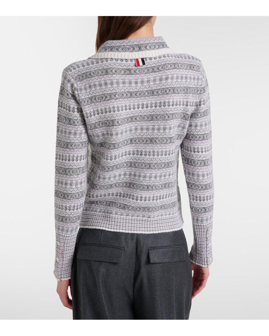 Maglione Con Effetto Jacquard E Colletto Arrotondato di Thom Browne in Gray