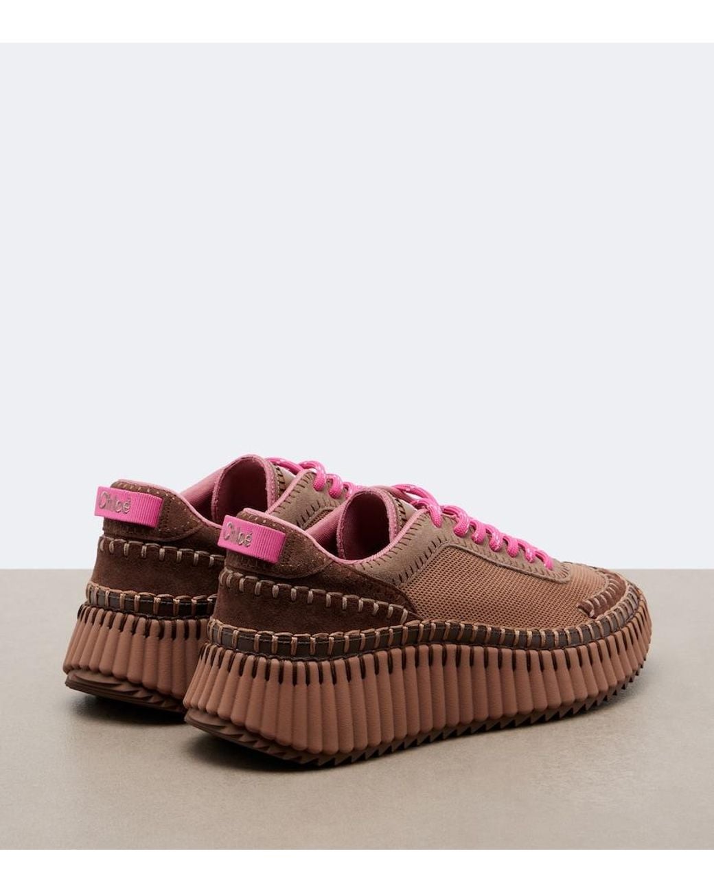 Chloé Pink Nama Leather-Trimmed Platform Sneakers