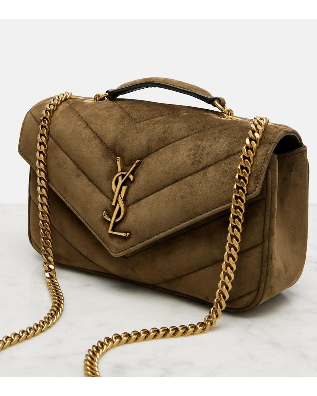 Saint Laurent Natural Loulou Small Suede Shoulder Bag
