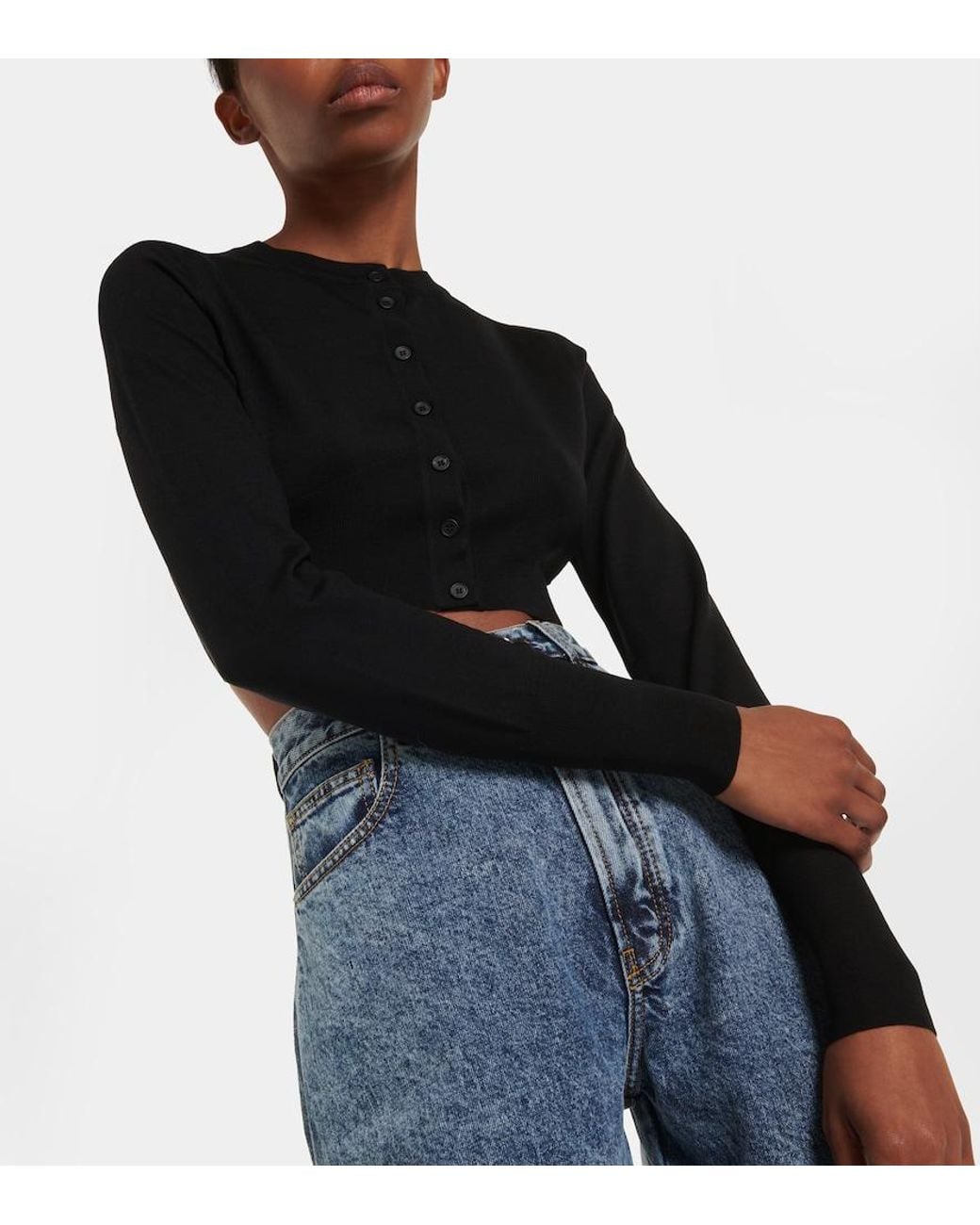Alaïa Black Cropped Wool-Blend Cardigan