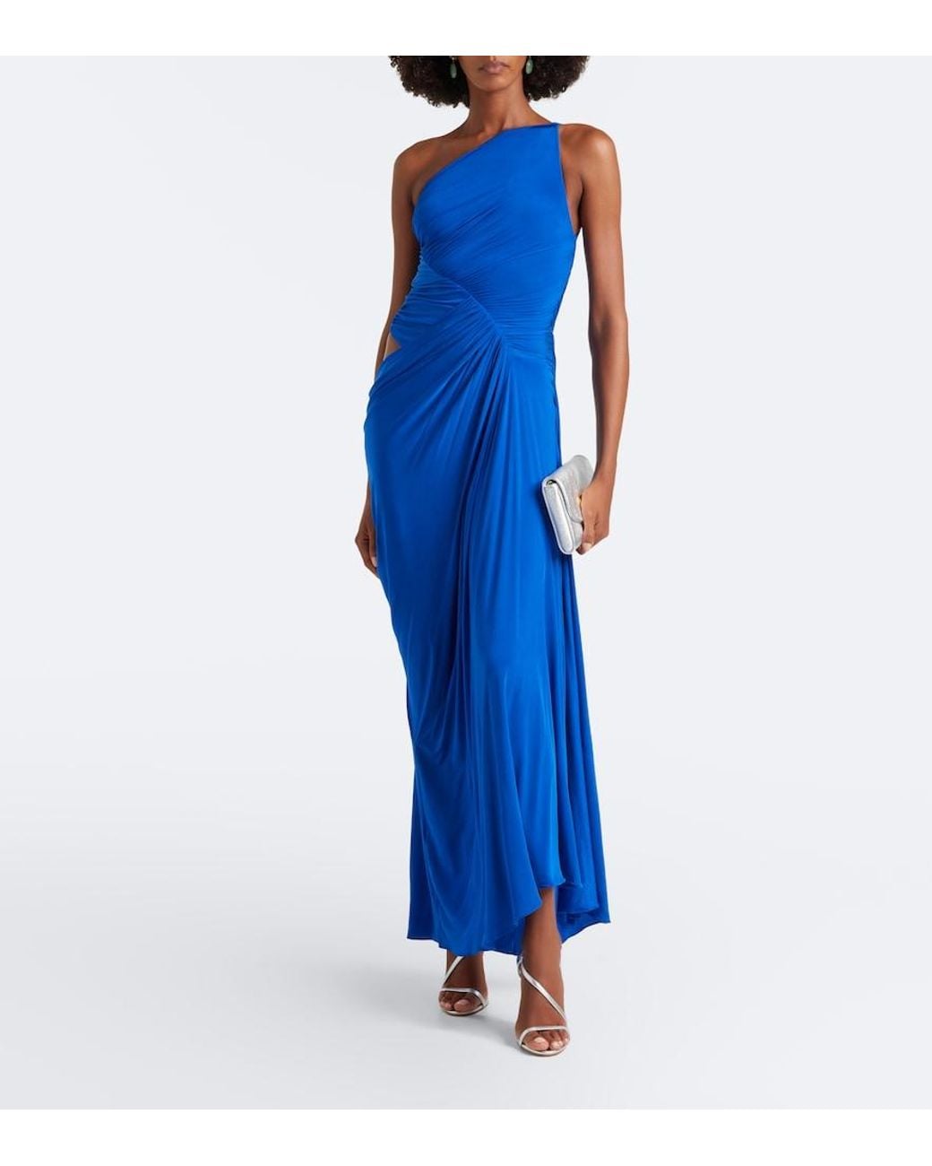 Alex Perry Blue Ruched One-Shoulder Jersey Gown