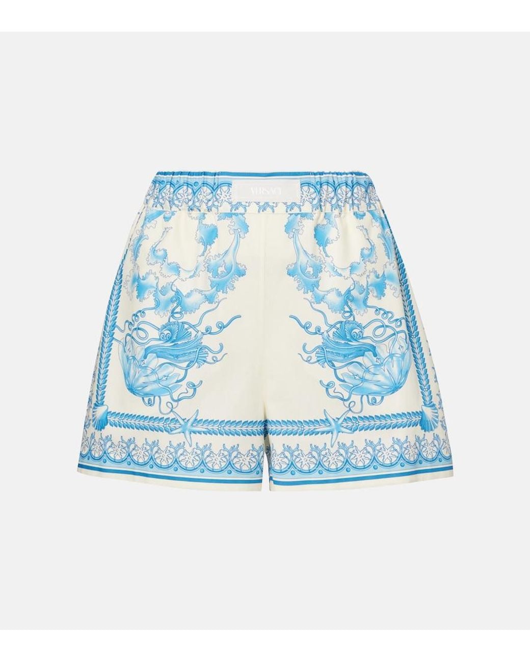 Versace Blue Underwater Barocco Cotton Poplin Shorts