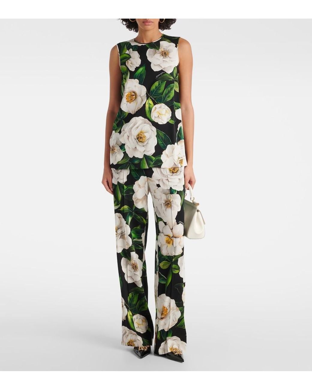 Dolce & Gabbana Green Silk Pants With Floral Pattern