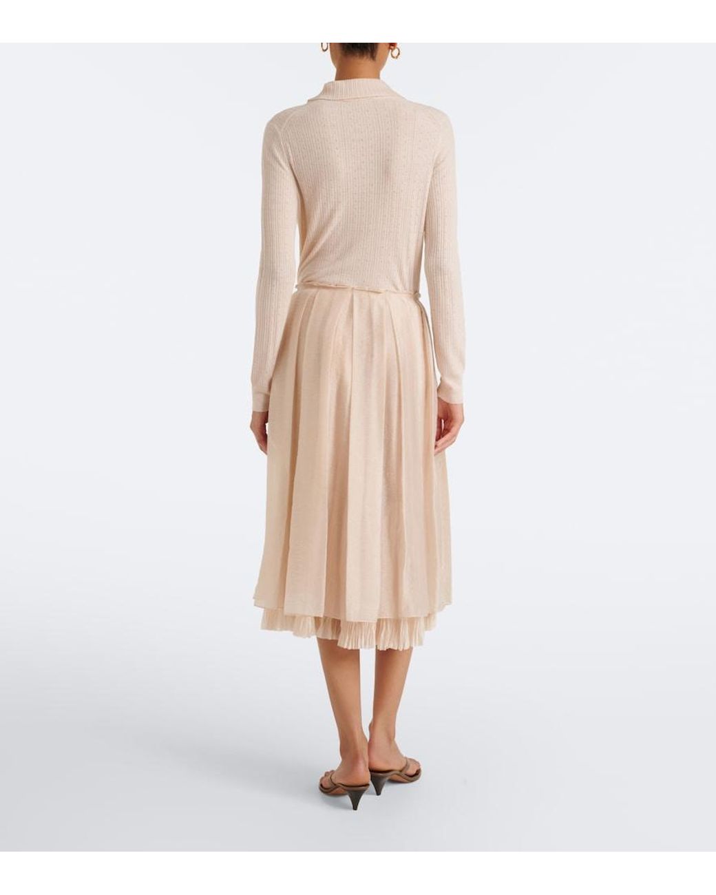 Vince Natural Layered Pleated Midi Skirt