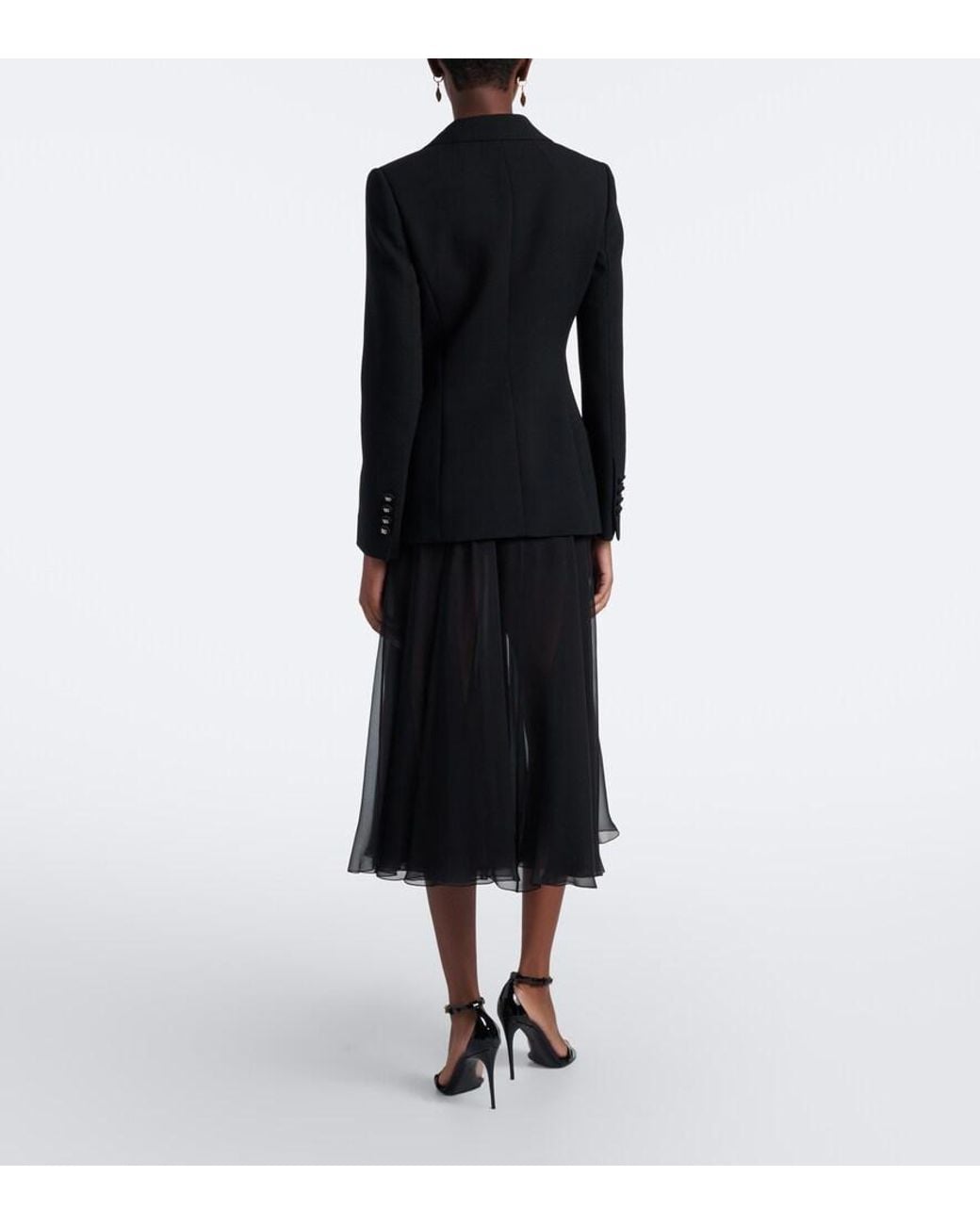 Dolce & Gabbana Black Pleated Sheer Silk Chiffon Midi Skirt