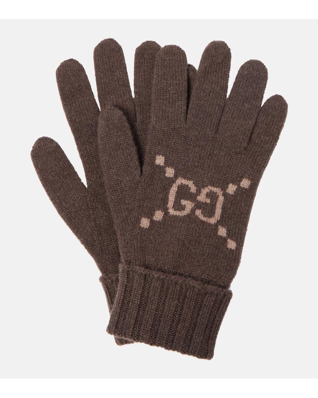 Gucci Brown Gg Cashmere Jacquard Gloves