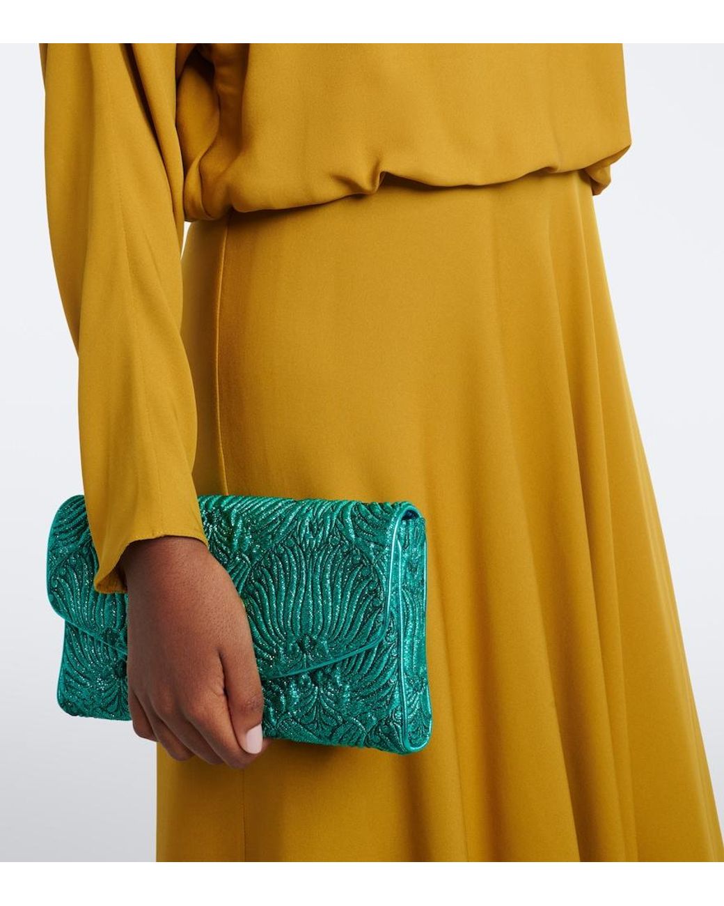 Valentino Garavani Yellow Feather-Trimmed Silk Georgette Midi Dress