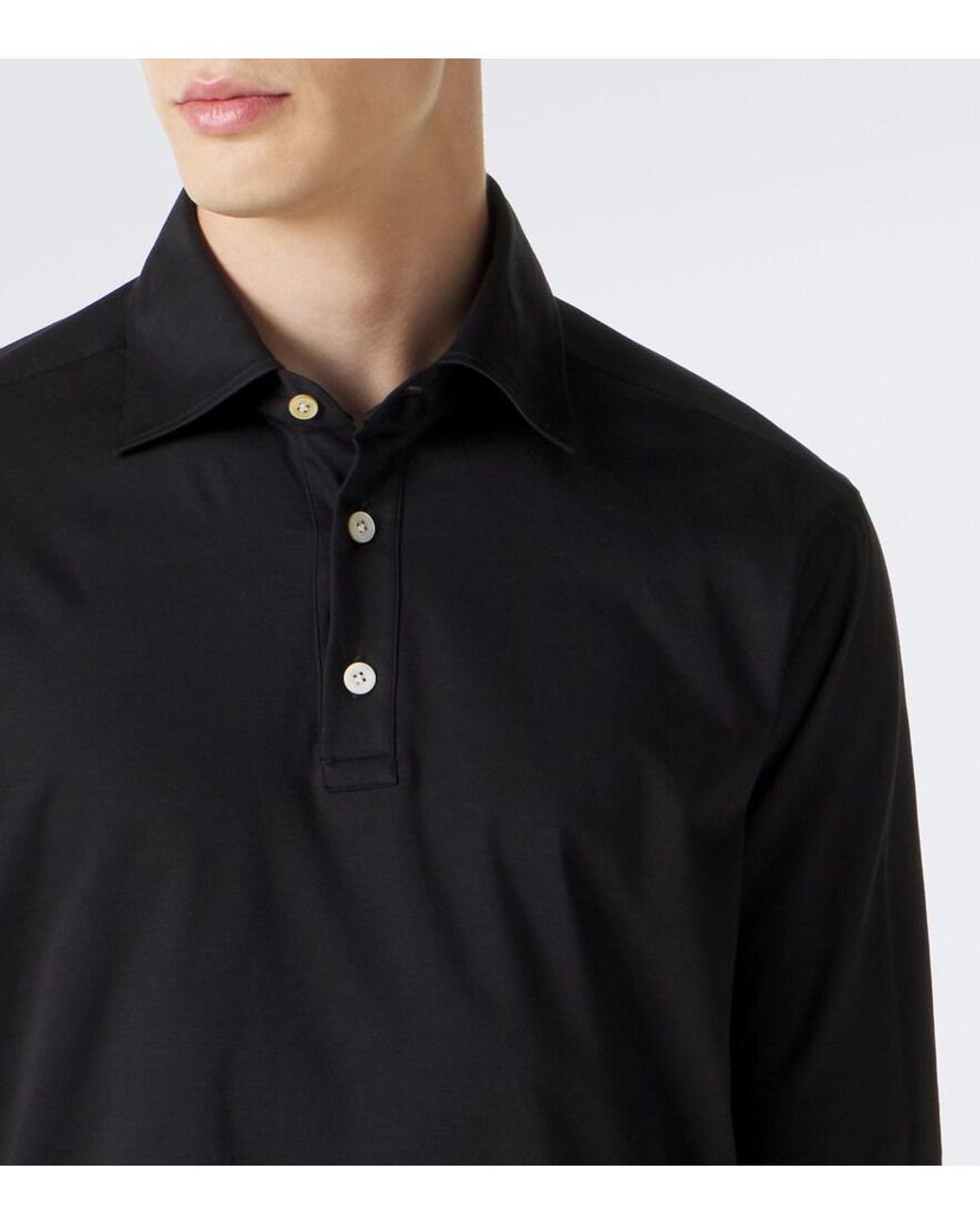 Kiton Blue Cotton Poplin Polo Top for men