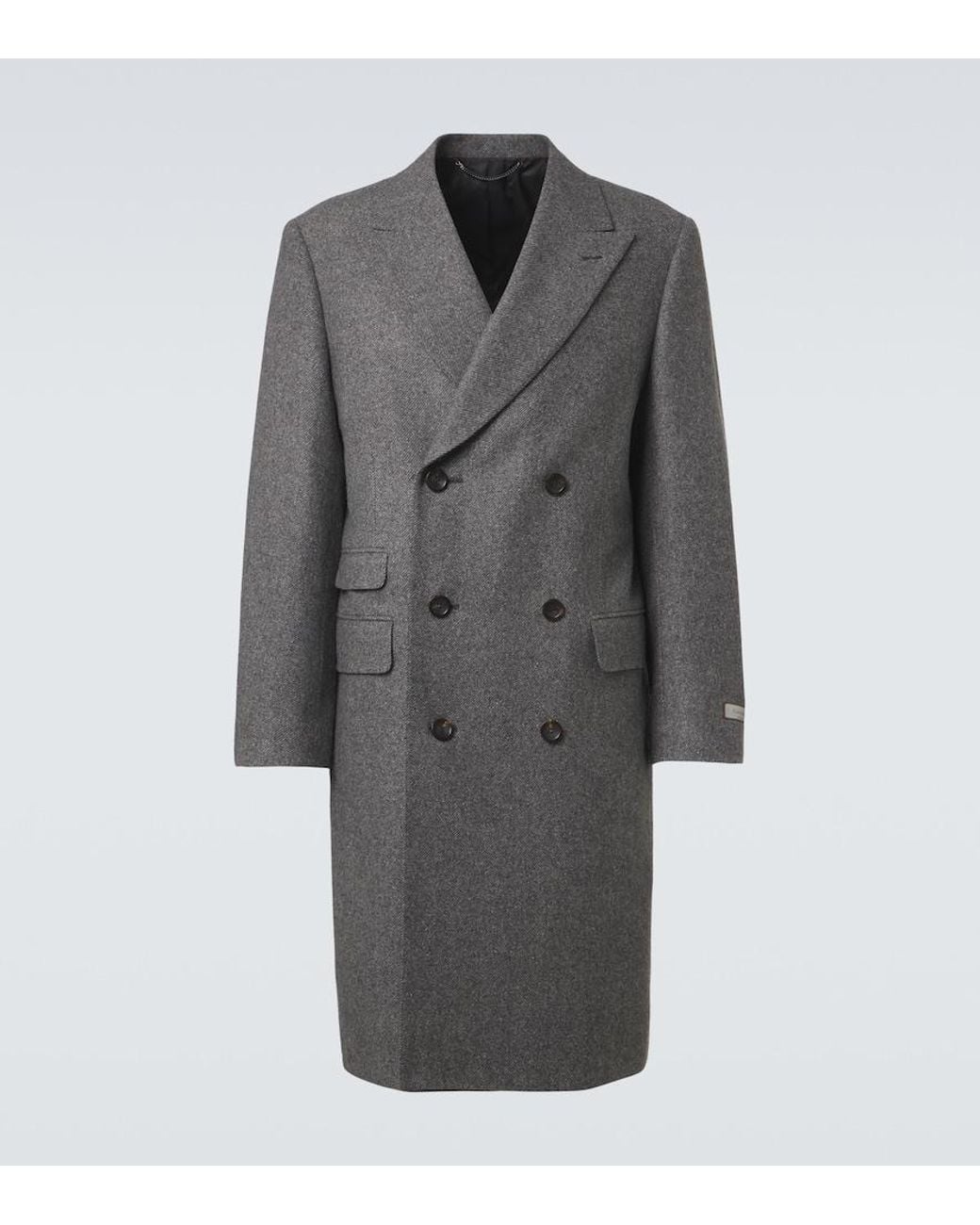 Canali Gray Double-Breasted Wool And Silk Coat for men