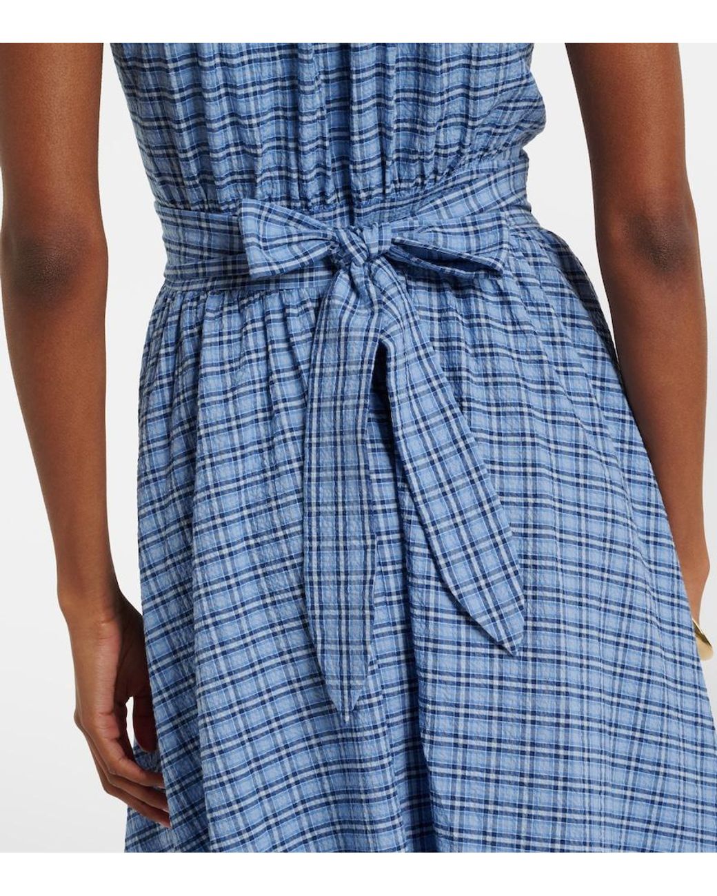 Faithfull The Brand Blue Edessa Checked Cotton Maxi Dress