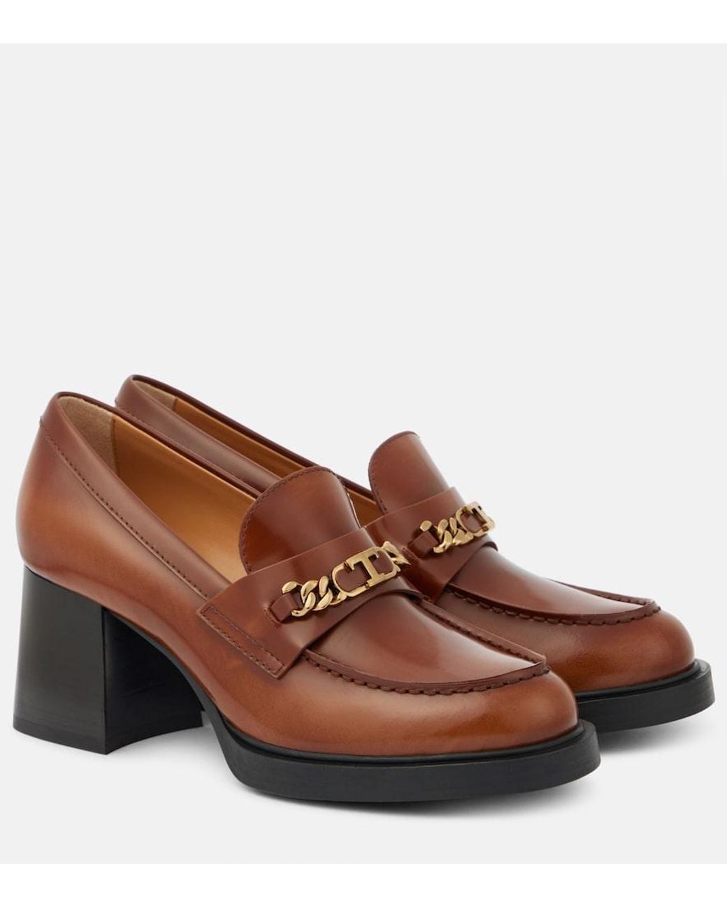 Tod's Brown Patent Leather Loafer Pumps