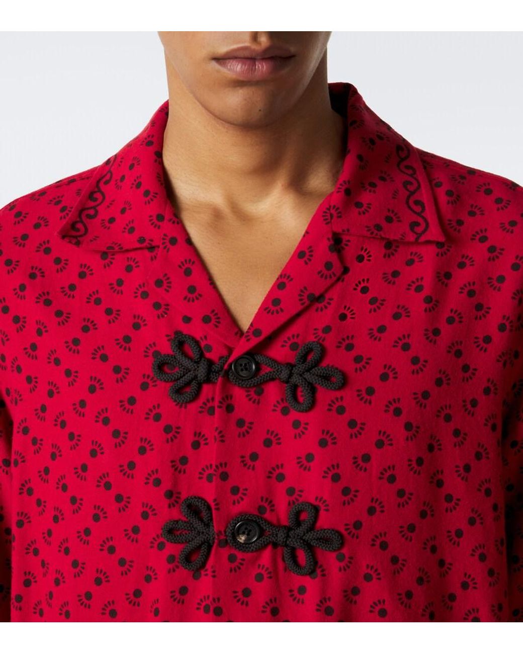Bode Red Beaded Kerchief Printed Cotton Flannel Shirt for men