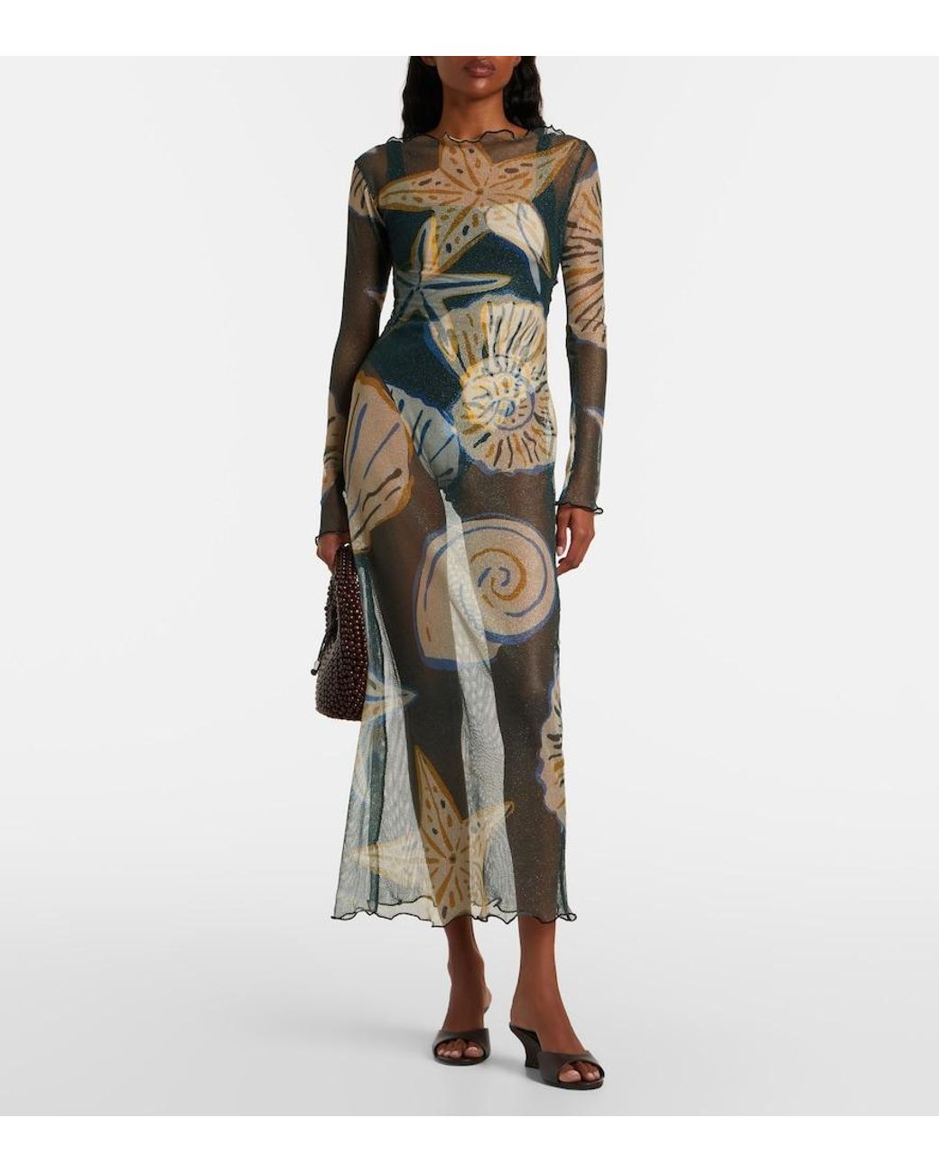 Cala De La Cruz Gray Ursa Printed Sheer Beach Dress