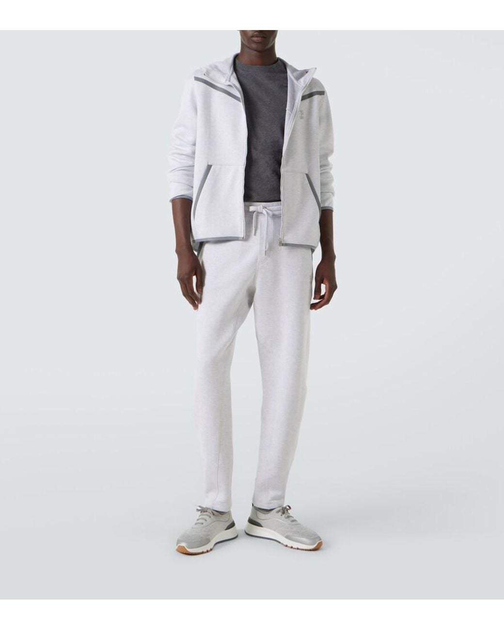 Brunello Cucinelli White Cotton-Blend Jersey Sweatpants for men