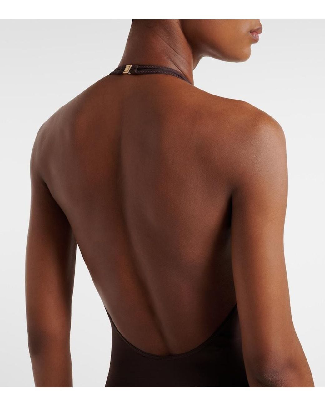 Zimmermann Brown Luna Halterneck Open-Back Bodysuit