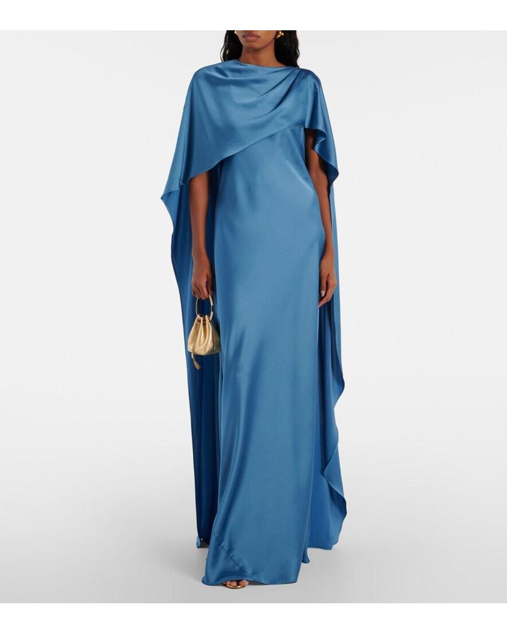 Jonathan Simkhai Blue Izel Caped Satin Gown