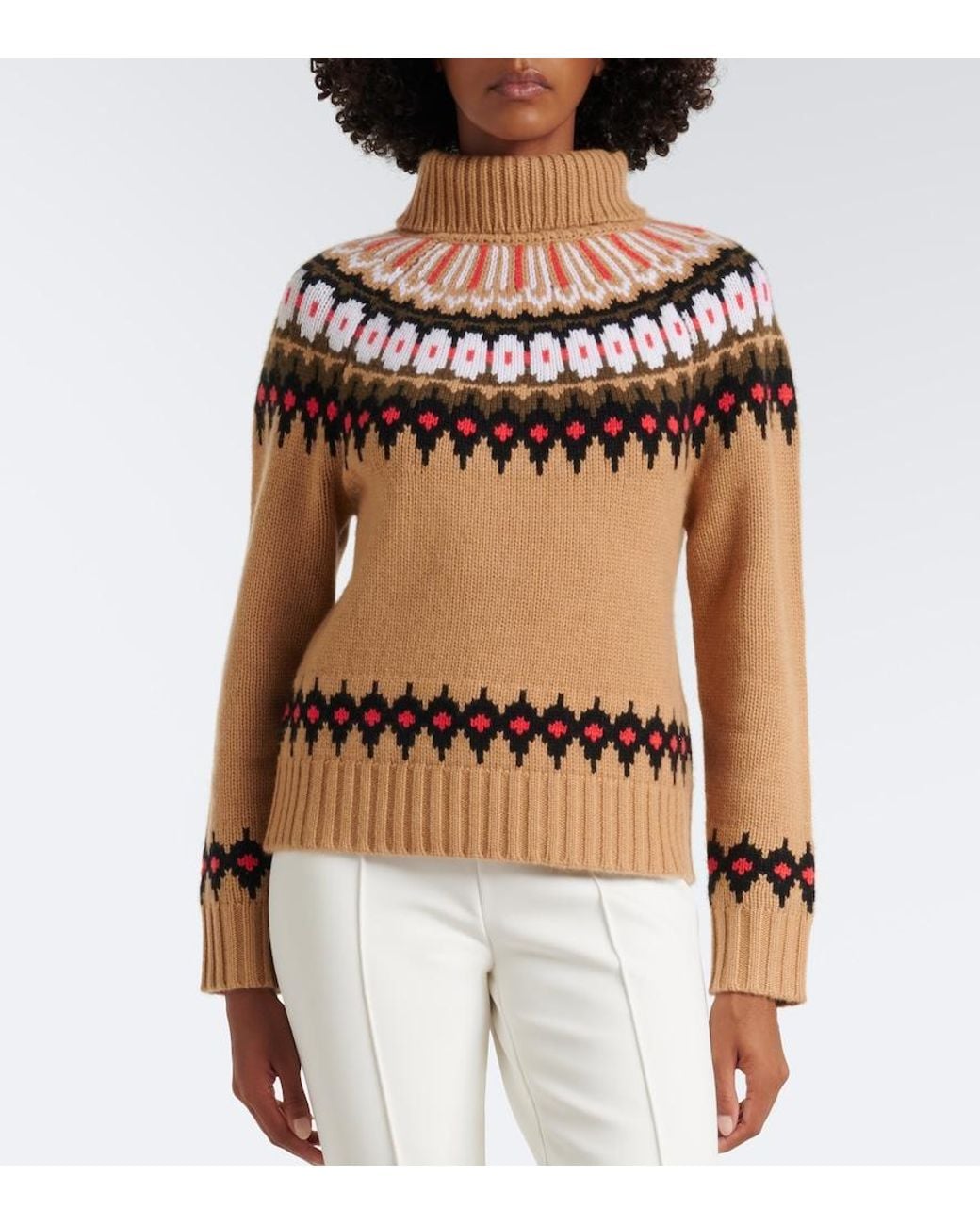 Bogner Brown Ingrid Fair Isle Cashmere Turtleneck Sweater