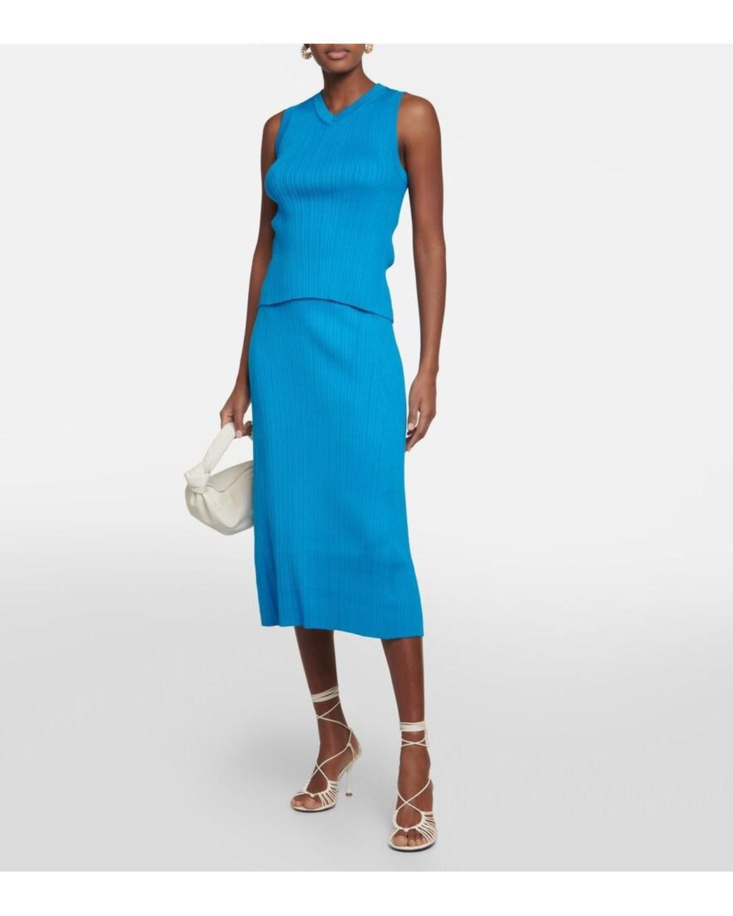 Co. Blue Ribbed-Knit Silk Blend Skirt