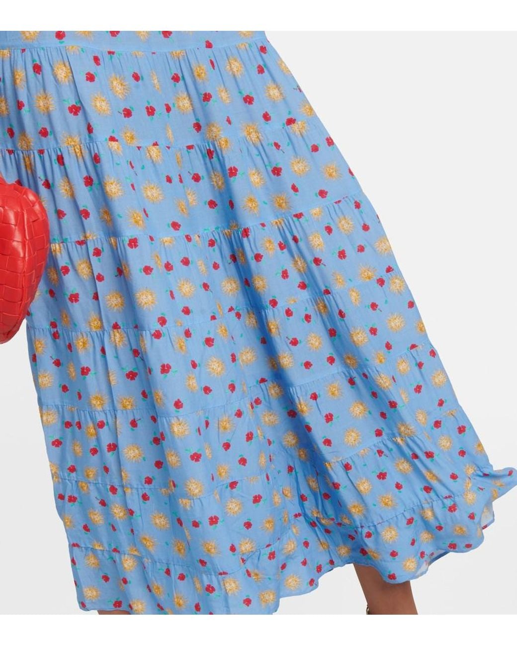 Rixo Blue Kristen Tiered Printed Voile Maxi Dress