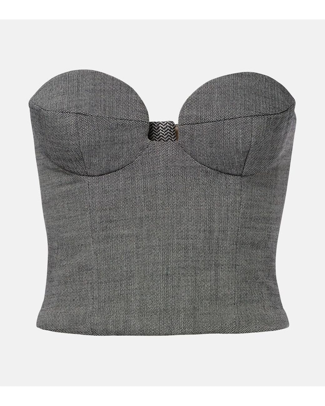 Magda Butrym Gray Herringbone Wool-Blend Bustier Top