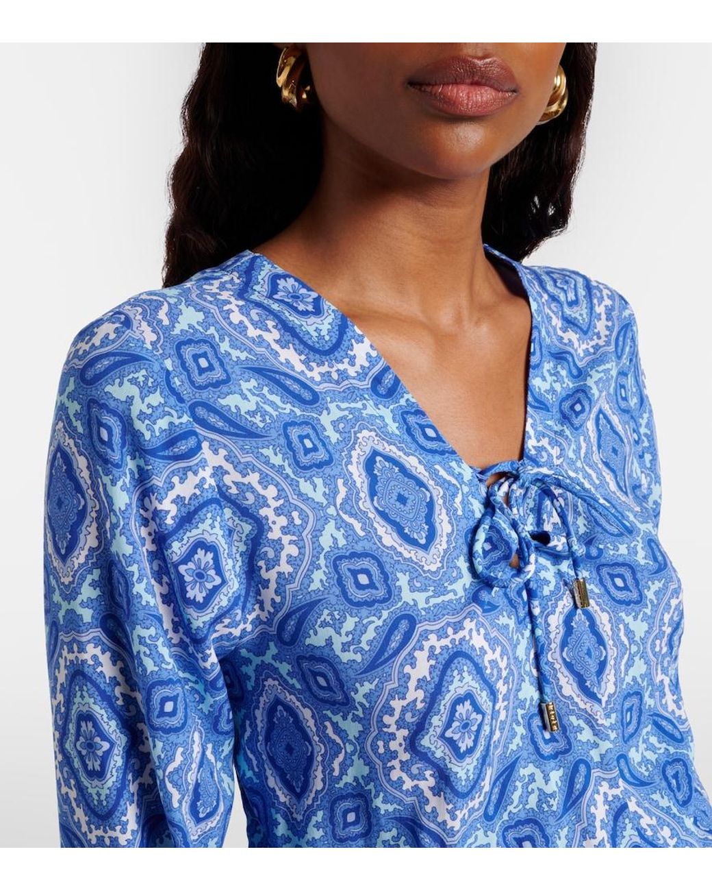 Heidi Klein Blue Mykonos Printed Smocked Minidress