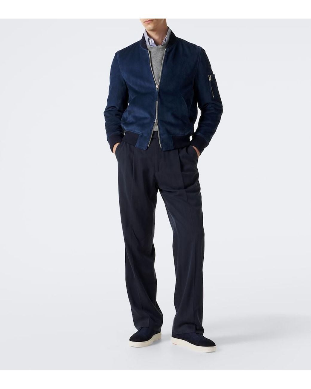 Santoni Blue Suede Slip-On Sneakers for men