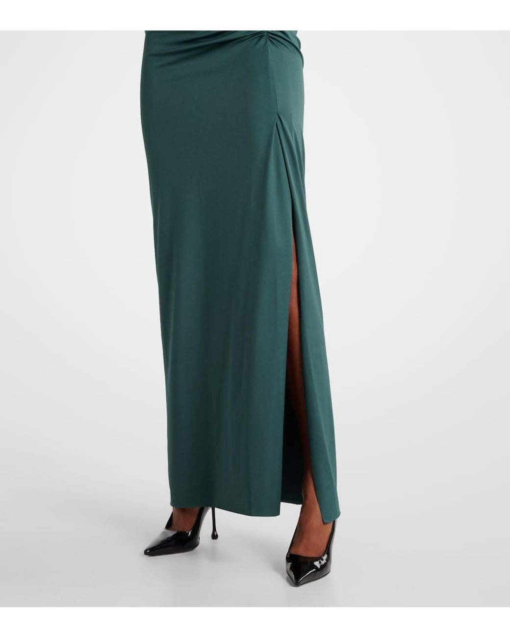 Victoria Beckham Green Asymmetric-Neck Maxi Dress