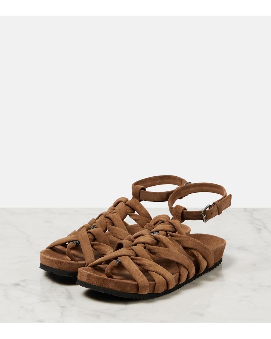 Brunello Cucinelli Brown Suede Sandals