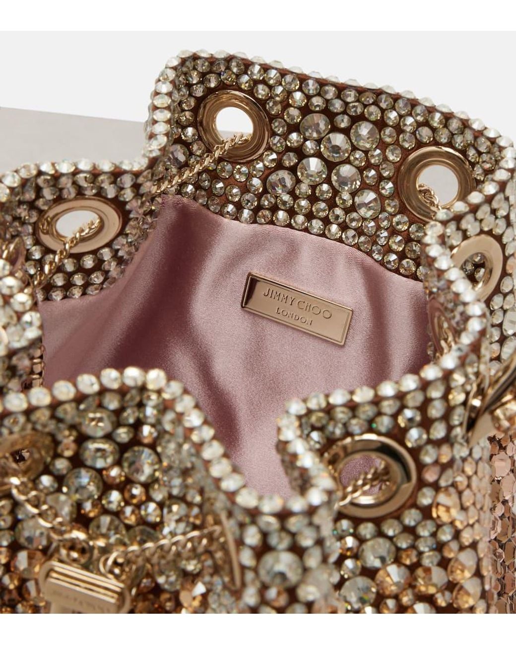 Jimmy Choo Brown Bon Bon Embellished Satin Bucket Bag