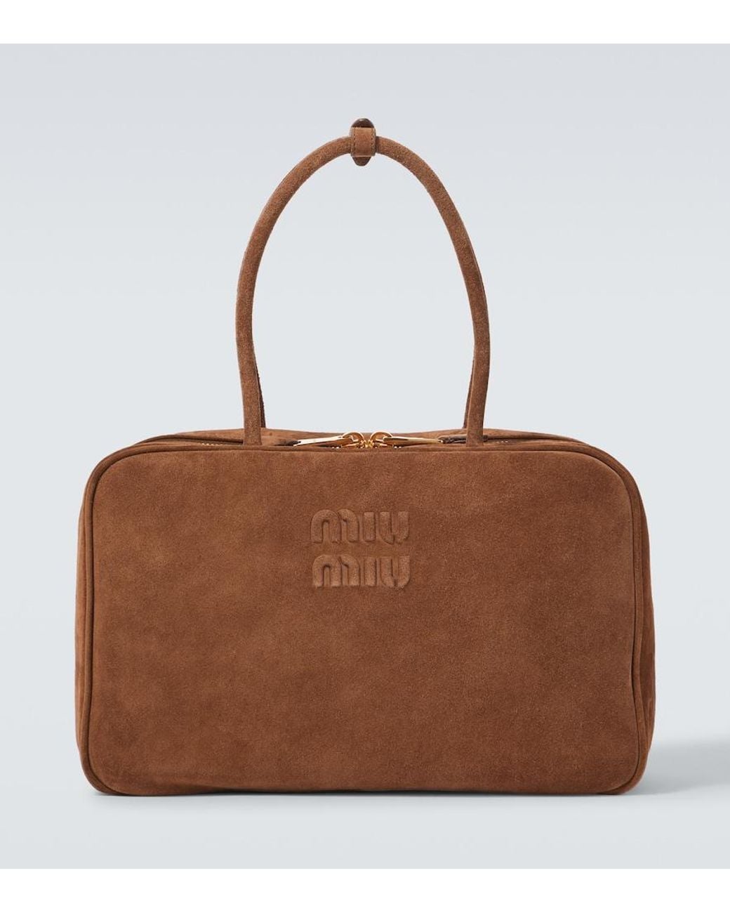 Miu Miu Brown Logo Suede Tote Bag for men