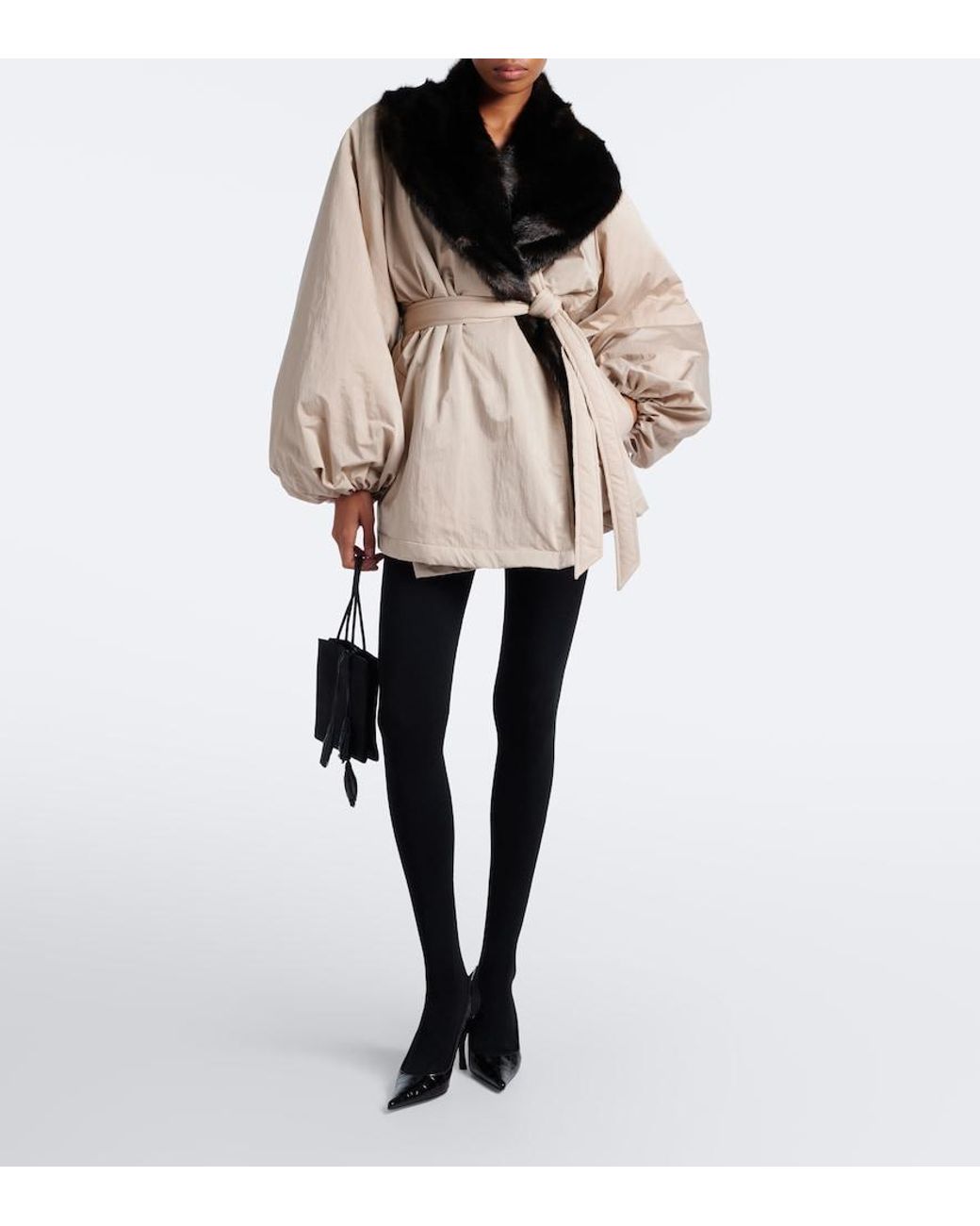Magda Butrym Black Shearling-Trimmed Wrap Coat