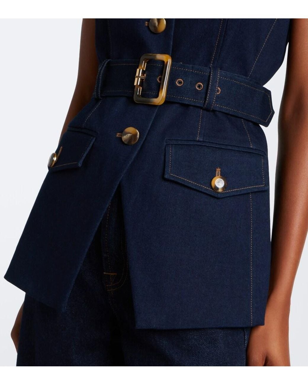 Veronica Beard Blue Becker Belted Denim Vest