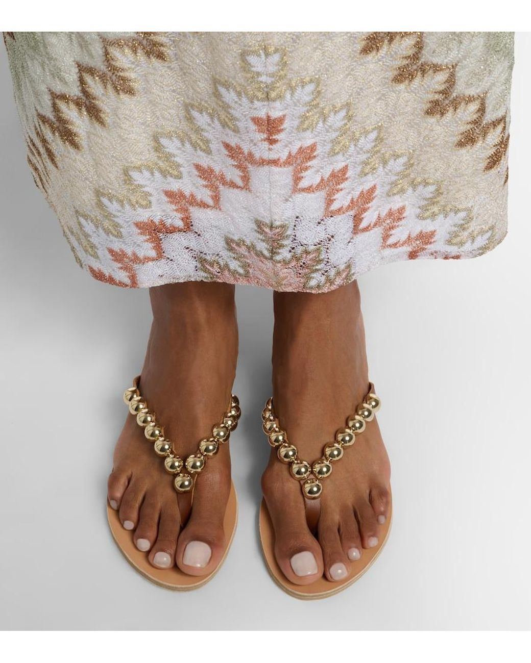 Ancient Greek Sandals Pink Endoxi Studded Leather Thong Sandals