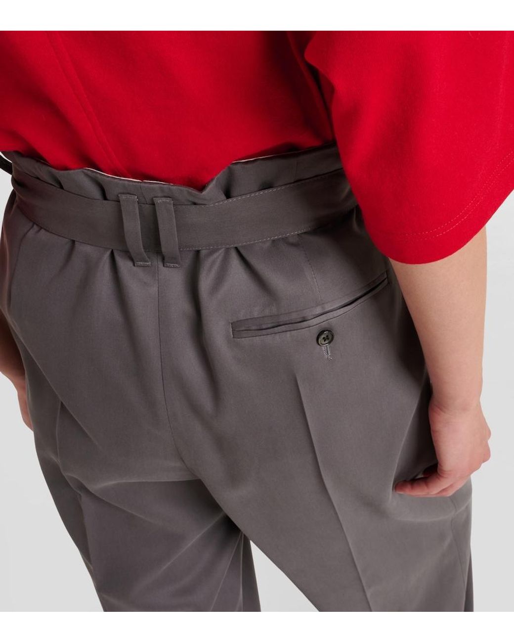 The Row Gray Lonan High-Rise Silk Straight Pants