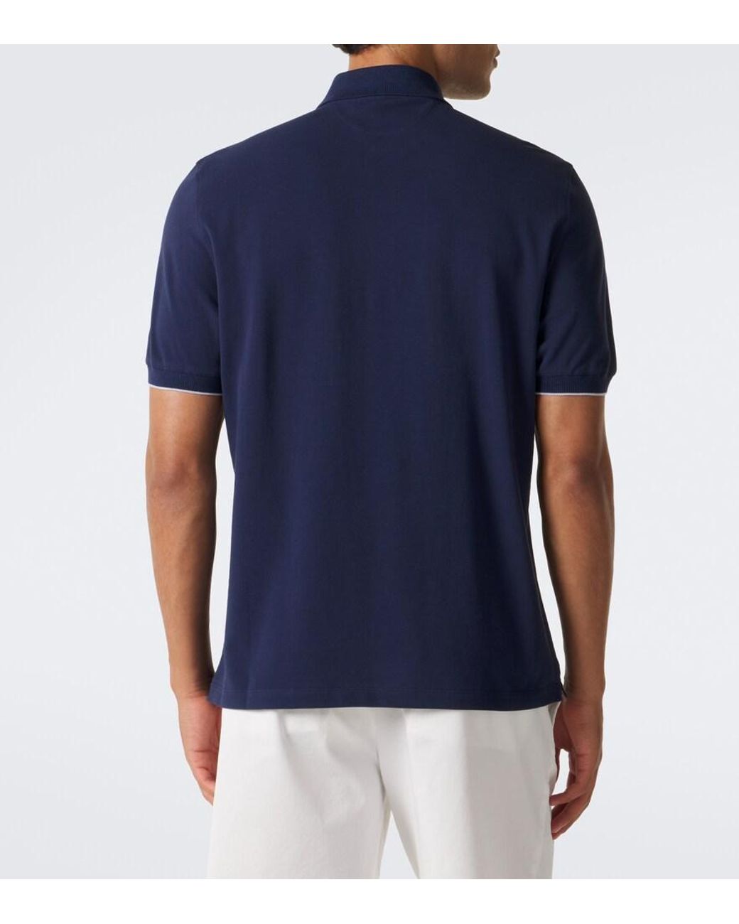 Brunello Cucinelli Blue Logo Cotton Pique Polo Shirt for men
