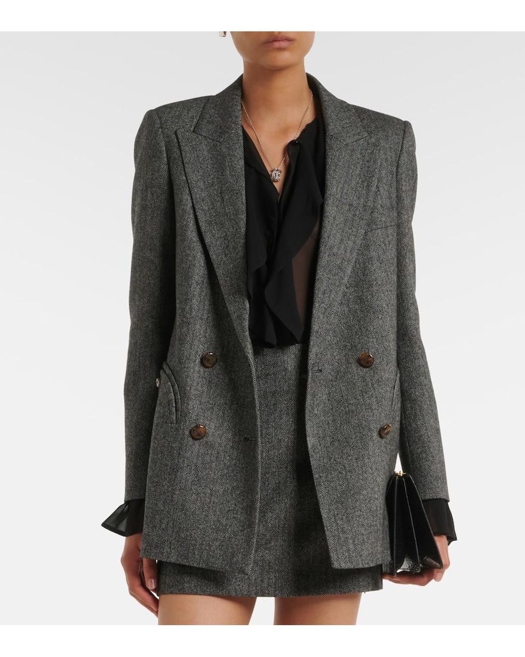 Blazé Milano Black Everyday Herringbone Wool-Blend Blazer