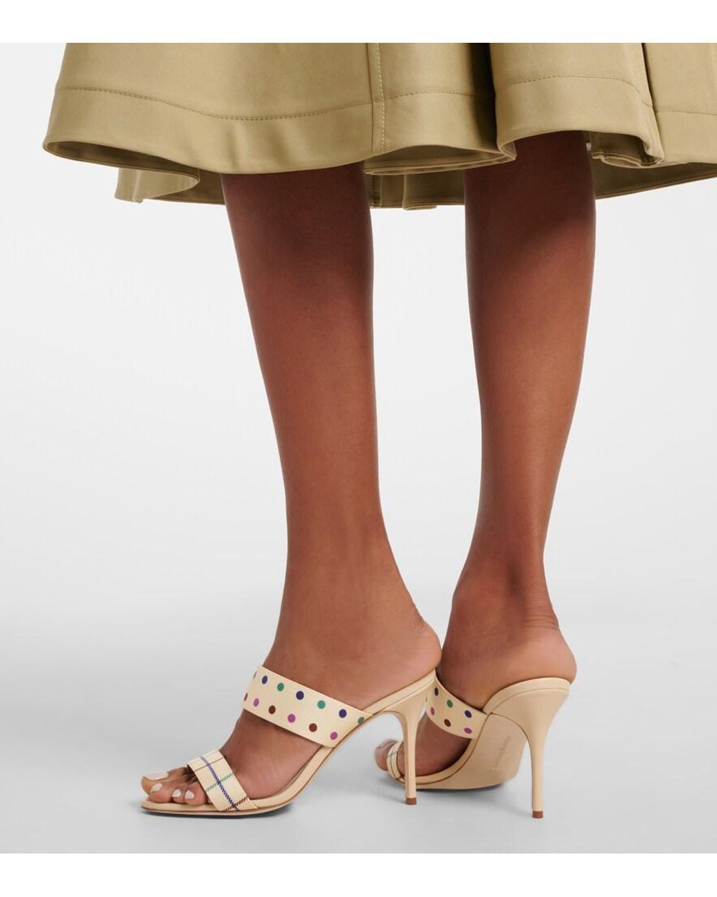 Manolo Blahnik Metallic Ralotapla Printed Satin Mules