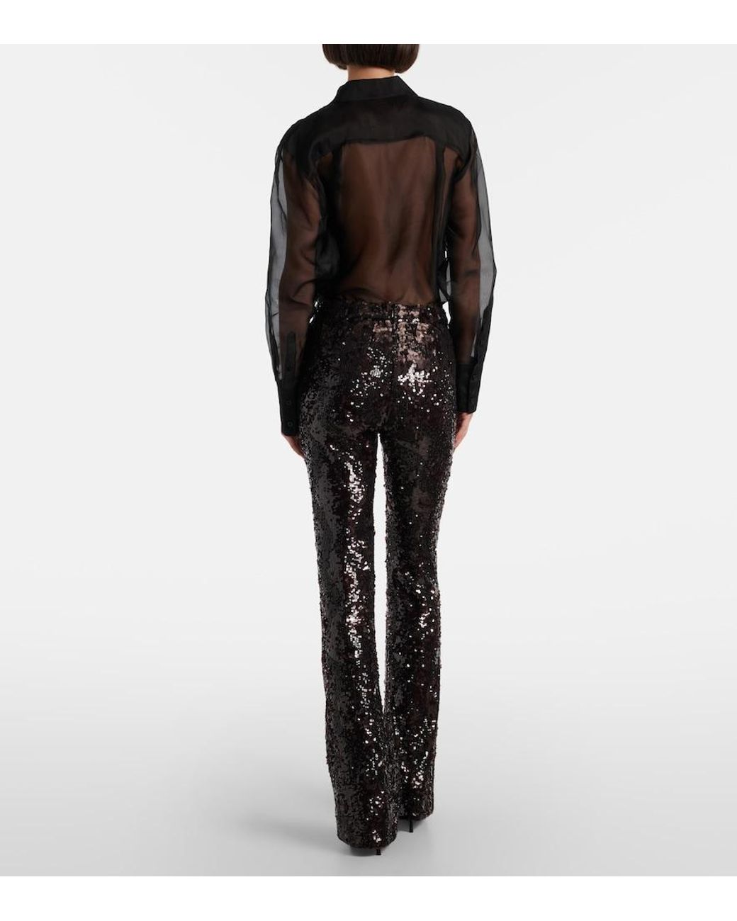 Veronica Beard Black Collier Sequined Flared Pants