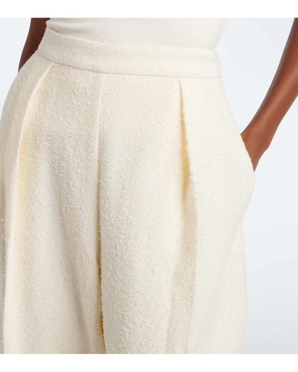 Rohe White Wool-Blend Boucle Barrel-Leg Pants