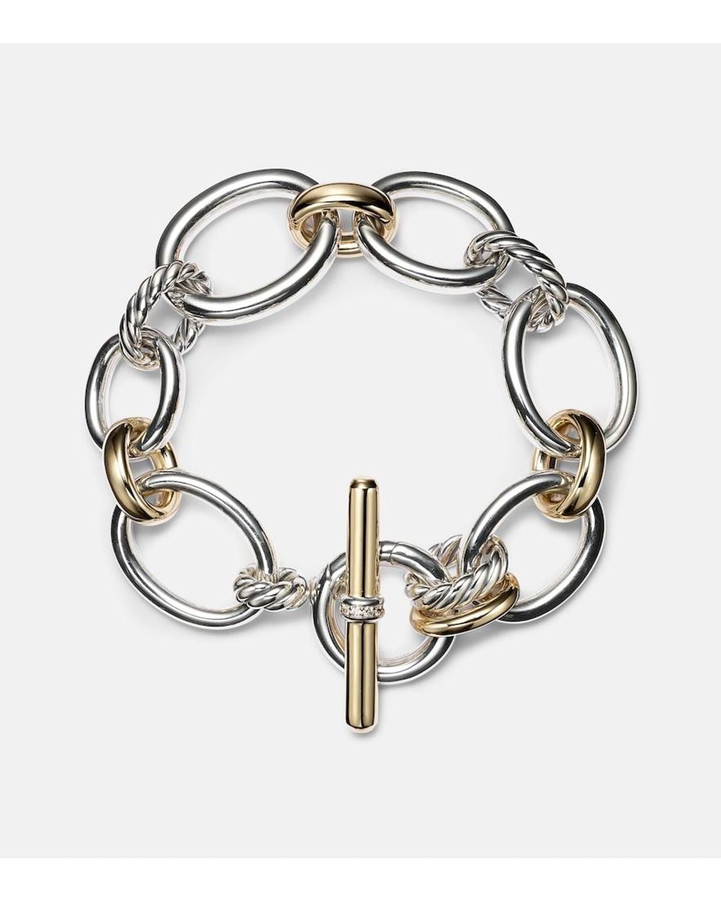 David Yurman Metallic Dy Mercer 18Kt And Sterling Chain Bracelet With Diamonds