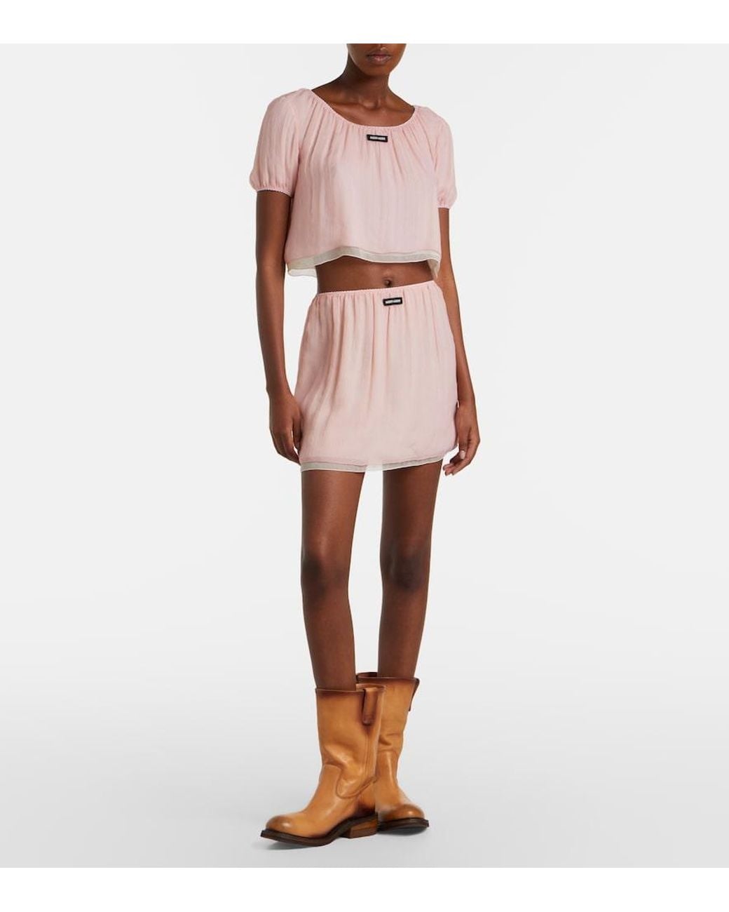 Miu Miu Pink Layered Silk Chiffon Miniskirt