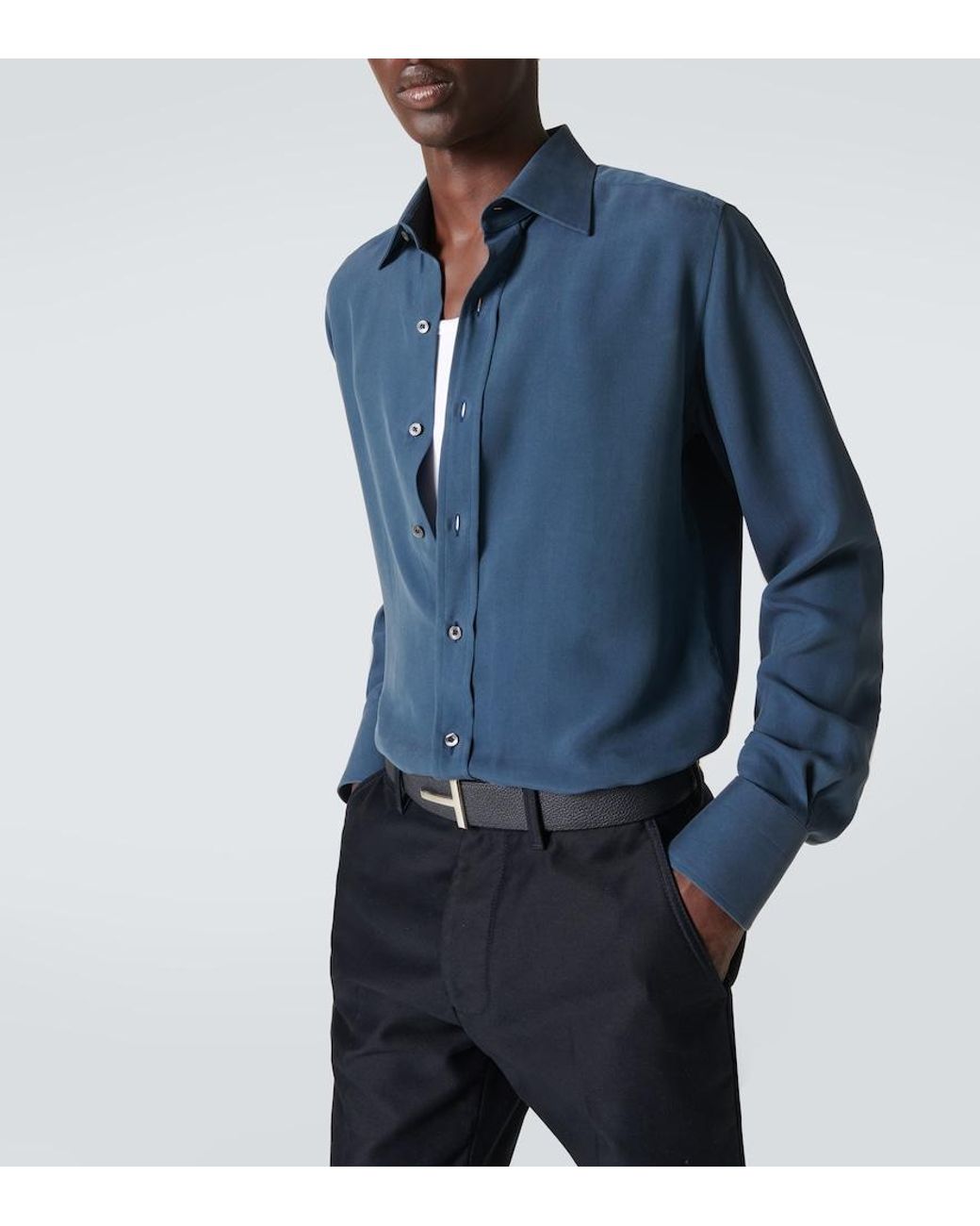 Tom Ford Blue Silk Twill Shirt for men