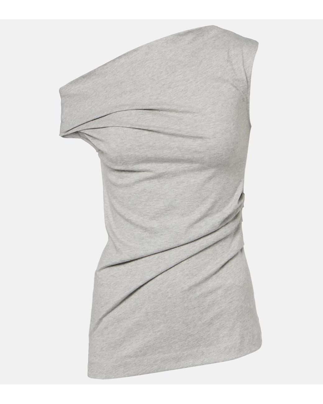 Dries Van Noten Gray Draped Cotton Jersey Top