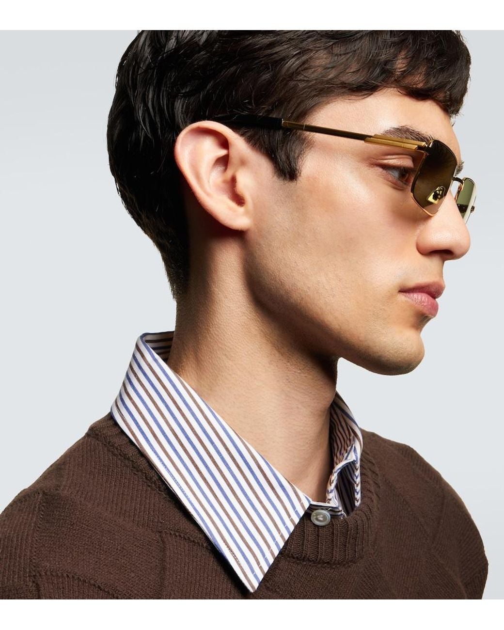Bottega Veneta Green Classic Rectangular Sunglasses for men