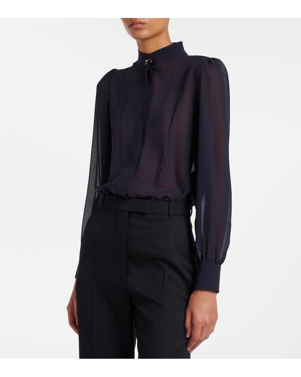 McQueen Blue Wishbone Silk Georgette Shirt