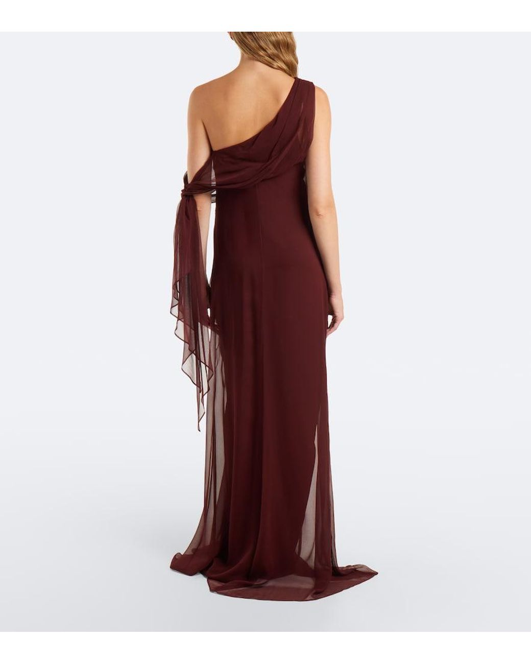 The Sei Red Draped Silk Chiffon One-Shoulder Gown