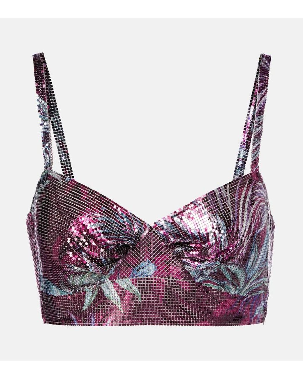 Rabanne Purple Floral Chainmail Crop Top