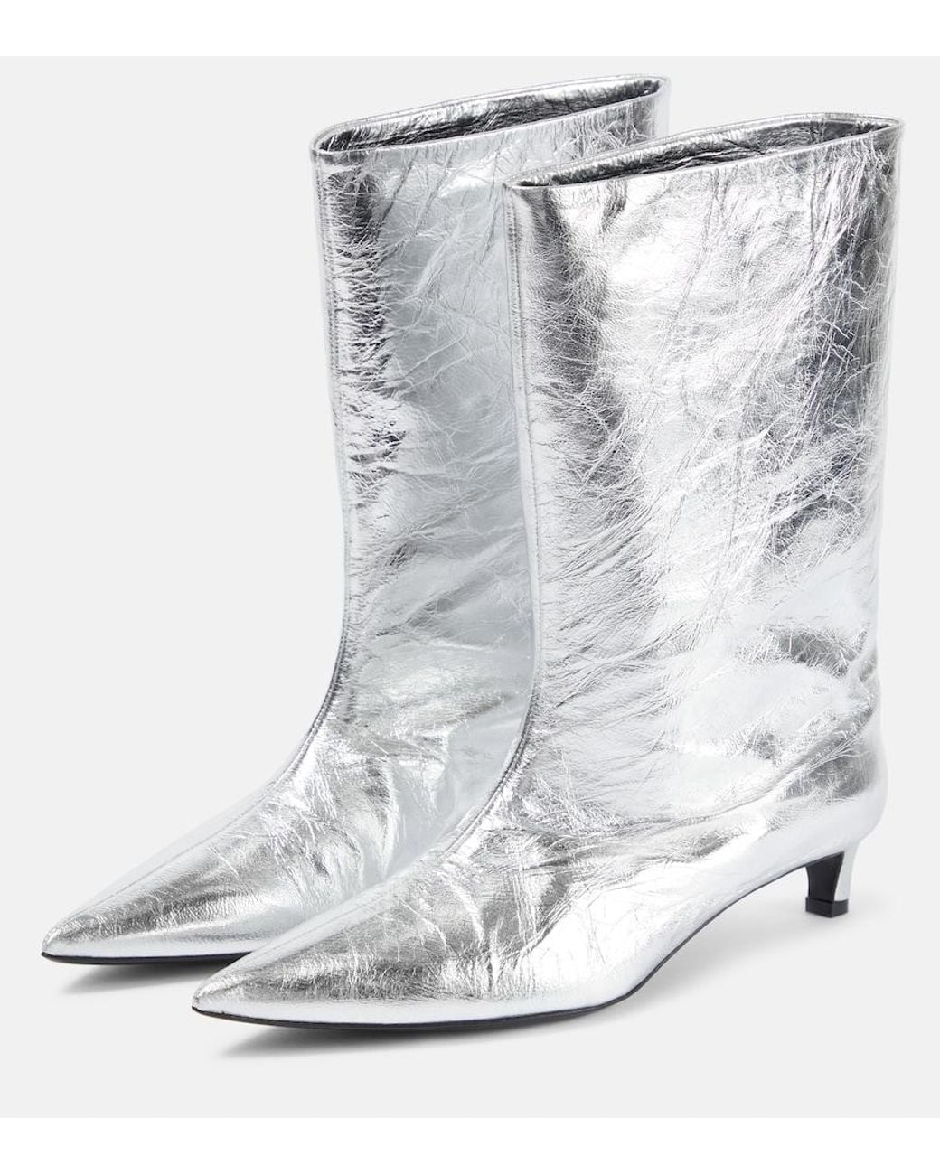 Jil Sander White Metallic Leather Ankle Boots
