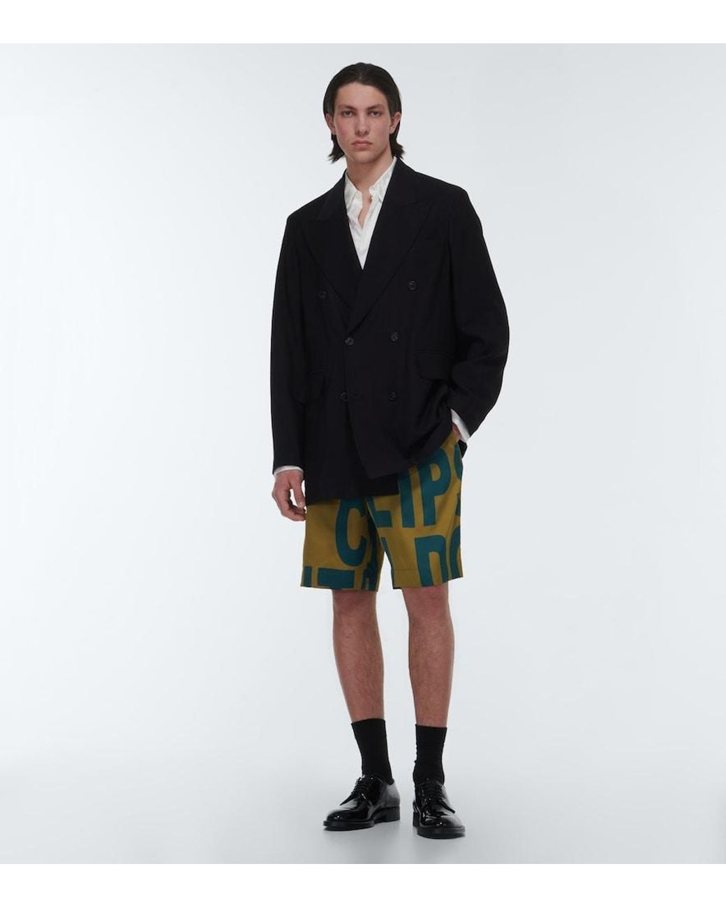 Dries Van Noten Blue Printed Mid-Rise Jersey Shorts for men